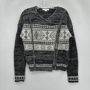 Duffy Sweater Womens Medium Gray Merino Wool Mohair Wrap Fair Isle Knit Cardigan